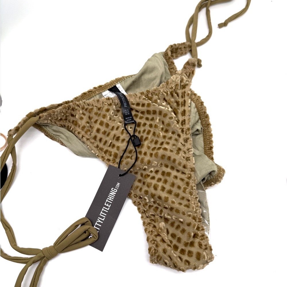 PrettyLittleThing Olive Devore Textured Tie-Side Bikini Bottom Size 6